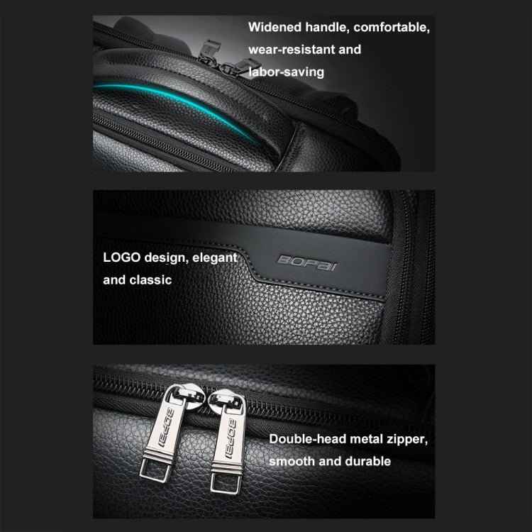 Bopai 61-122391 Large-capacity First-layer Cowhide Business Laptop Backpack With USB+Type-C Port(Black) by Bopai