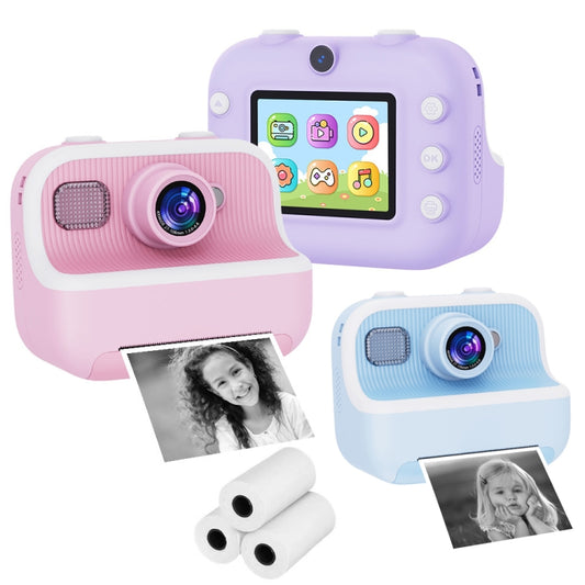 M8 2.4-Inch 1080P HD 2400W Pixel Dual-Camera Children Thermal Printing Camera, Color: Purple+32GB by bashfashion