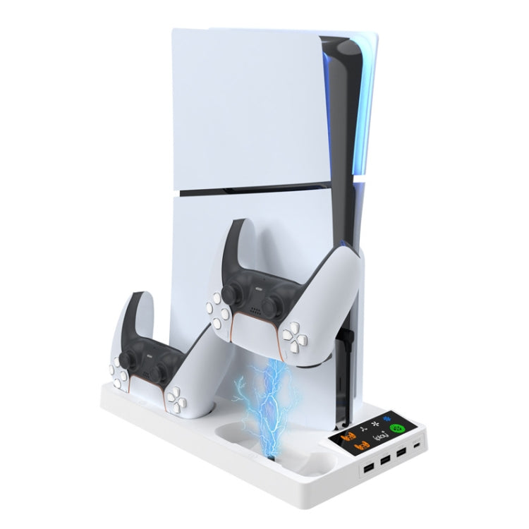 For PS5 Slim iplay HA-8006 Console Multifunctional Cooling Dock Handle Dual Charging Stand Handle Headphone Organizer(Black) by iplay