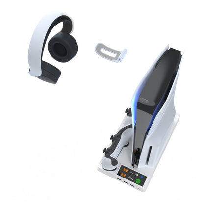 For PS5 Slim iplay HA-8006 Console Multifunctional Cooling Dock Handle Dual Charging Stand Handle Headphone Organizer(Black) by iplay