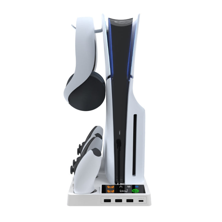 For PS5 Slim iplay HA-8006 Console Multifunctional Cooling Dock Handle Dual Charging Stand Handle Headphone Organizer(White) by iplay