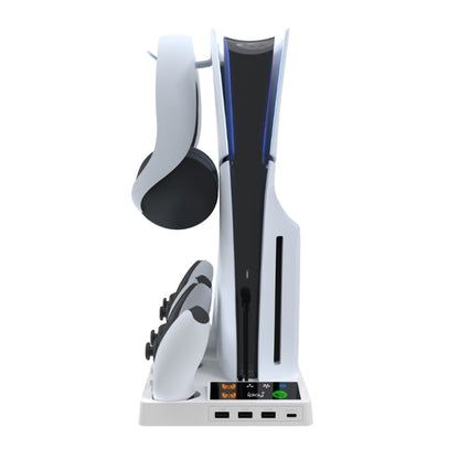 For PS5 Slim iplay HA-8006 Console Multifunctional Cooling Dock Handle Dual Charging Stand Handle Headphone Organizer(White) by iplay