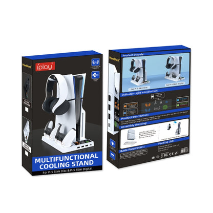 For PS5 Slim iplay HA-8006 Console Multifunctional Cooling Dock Handle Dual Charging Stand Handle Headphone Organizer(Black) by iplay