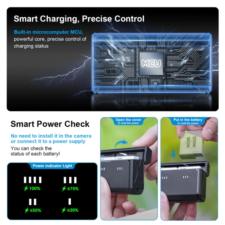 TELESIN GP-HPB-012 Pocket Multifunctional Storage Charging Box For GoPro HERO12 Black / HERO11 Black / HERO10 Black / HERO9 Black(Single Charging Box) by TELESIN