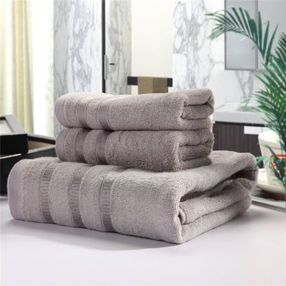 3pcs /Set Soft & Plush Towel Set Bamboo Fiber Cotton Bath Towel Washcloth For Bathroom(Gray) by bashfashion