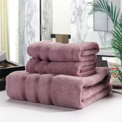 3pcs /Set Soft & Plush Towel Set Bamboo Fiber Cotton Bath Towel Washcloth For Bathroom(Deep Purple) by bashfashion