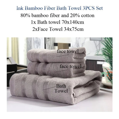 3pcs /Set Soft & Plush Towel Set Bamboo Fiber Cotton Bath Towel Washcloth For Bathroom(Camel) by bashfashion