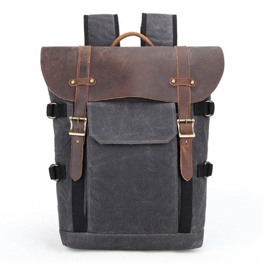 Vintage Camera Bag Waterproof Canvas Backpack with Laptop Compartment Tripod Holder(Dark Gray) by bashfashion
