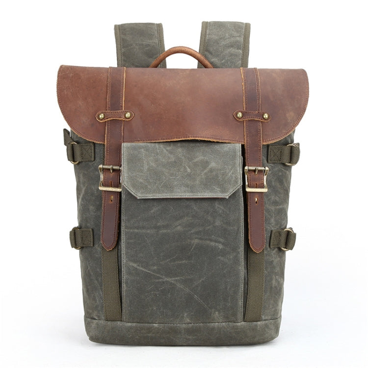 Vintage Camera Bag Waterproof Canvas Backpack with Laptop Compartment Tripod Holder(Army Green) by bashfashion
