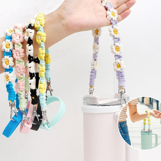 For 16-40oz Stanley Mug Lanyard Silicone Loop Boho Daisy Cute Flower Hand-Woven Mug Cover(Green) by bashfashion