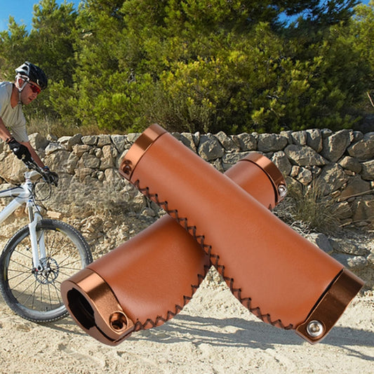 1pair Bicycle Non-Slip Leather Handlebar Grips Mountain Bike Vintage Handlebar Protector(Brown) by bashfashion