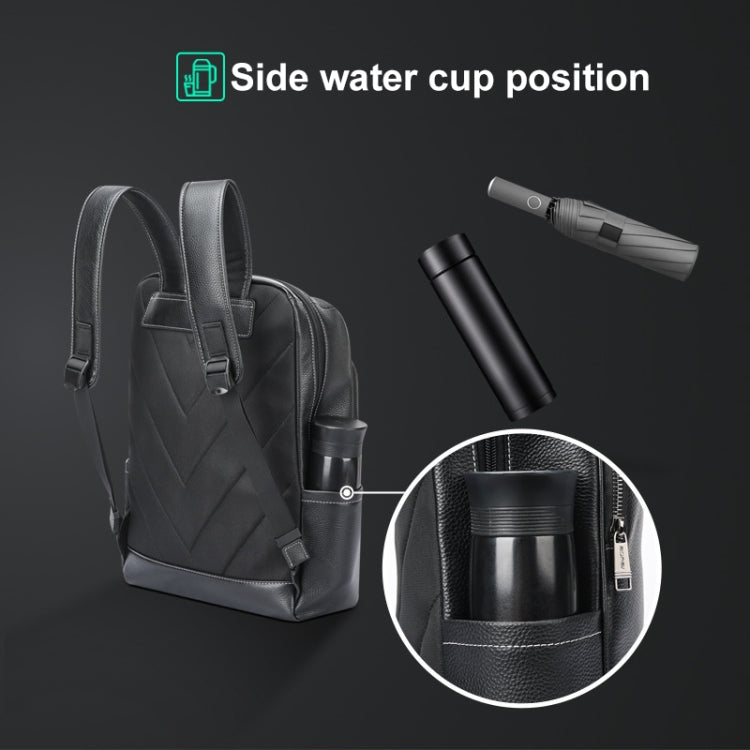 Bopai 61-121671A Top-Layer Cowhide Large-Capacity Casual Business Laptop Backpack(Black) by Bopai