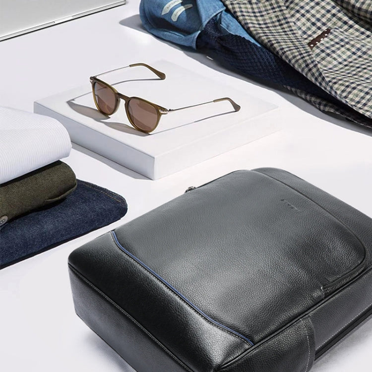 Bopai 61-121671A Top-Layer Cowhide Large-Capacity Casual Business Laptop Backpack(Black) by Bopai