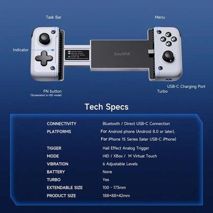 EasySMX M05 Mobile Gaming Controller For Type-C Mobile Phones And IPhone 15 Series With Hall Trigger(Black White) by EasySMX