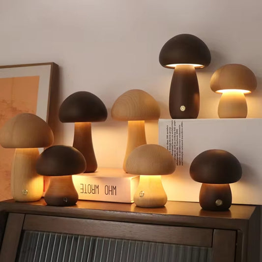 Mushroom Shape Night Light Touch Control Dimmable Bedside Atmosphere Lamp, Style: A Type Walnut by bashfashion