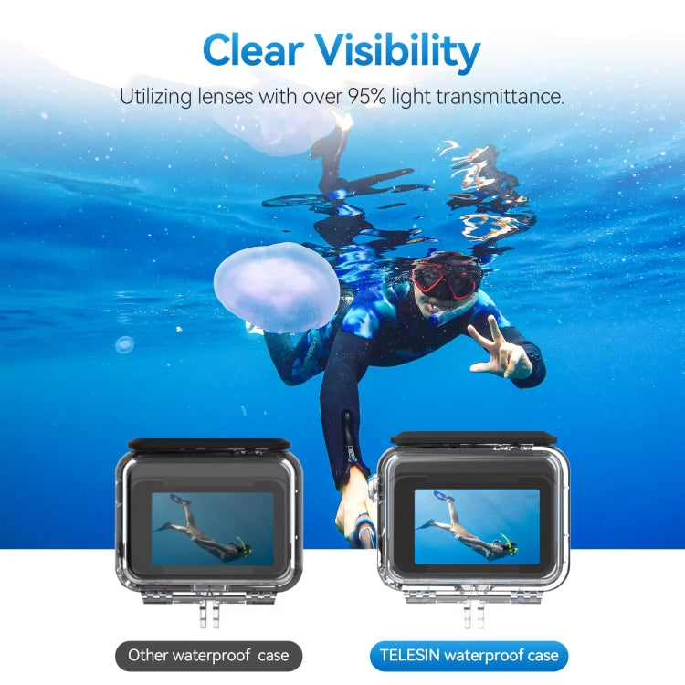 For Insta360 Ace Pro Camera TELESIN 45m Waterproof Case Underwater Diving Housing Cover by TELESIN