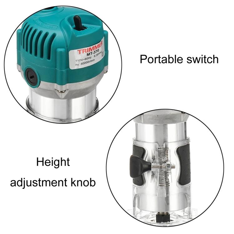 MOYI Aluminum Body Multifunctional Small Electric Woodworking Carving Slotting Trimming Machine, Specifications: 15 Milling Cutters EU Plug by MOYI