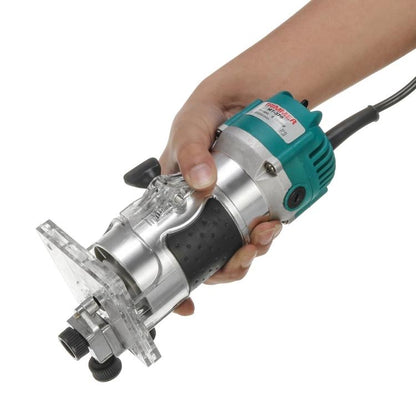 MOYI Aluminum Body Multifunctional Small Electric Woodworking Carving Slotting Trimming Machine, Specifications: 15 Milling Cutters EU Plug by MOYI