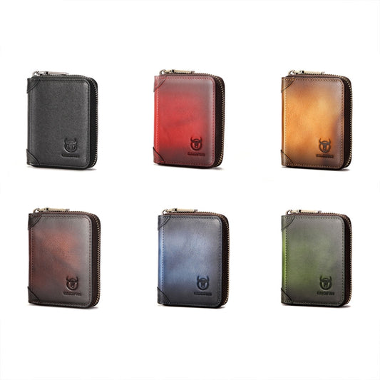 BULL CAPTAIN 475 RFID Anti-Theft Zipper Top-Layer Cowhide Multi-Card Slot Card Holder Wallet(Blue) by BULL CAPTAIN