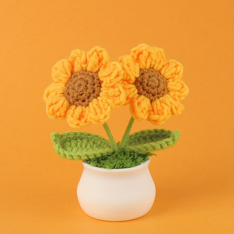 Crochet Wool Plants Faux Flowers Study Room Desktop Ornament Graduation Gift, Style: 2-head Sunflower by bashfashion