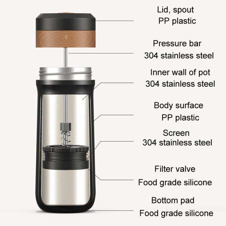 Portable Thermos Tea Brewer Coffee Filter Stainless Steel Carry-On French Press Kettle, Capacity: 320ml by bashfashion