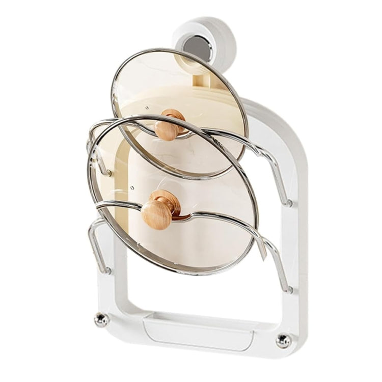 Wall Mount Pot Lids Holder No Punching Suction Cup Double Layer Storage Rack(Ivory White) by bashfashion