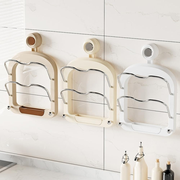 Wall Mount Pot Lids Holder No Punching Suction Cup Double Layer Storage Rack(Milk Tea Brown) by bashfashion