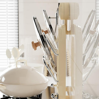 Wall Mount Pot Lids Holder No Punching Suction Cup Double Layer Storage Rack(Ivory White) by bashfashion