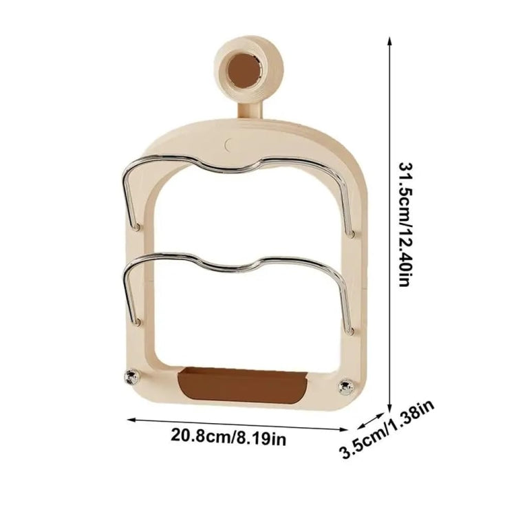 Wall Mount Pot Lids Holder No Punching Suction Cup Double Layer Storage Rack(Cream Color) by bashfashion