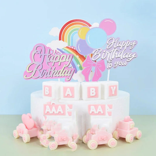 20pcs Birthday Party Cake Toppers Baking Cake Ornament Flags Dessert Decoration, Style: Rainbow 1 by bashfashion