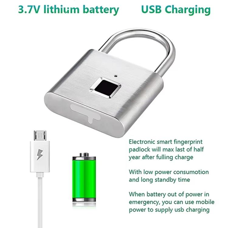 Smart Fingerprint Rechargeable Padlock Waterproof Morse Code Emergency Unlocking(Matte Silver) by bashfashion
