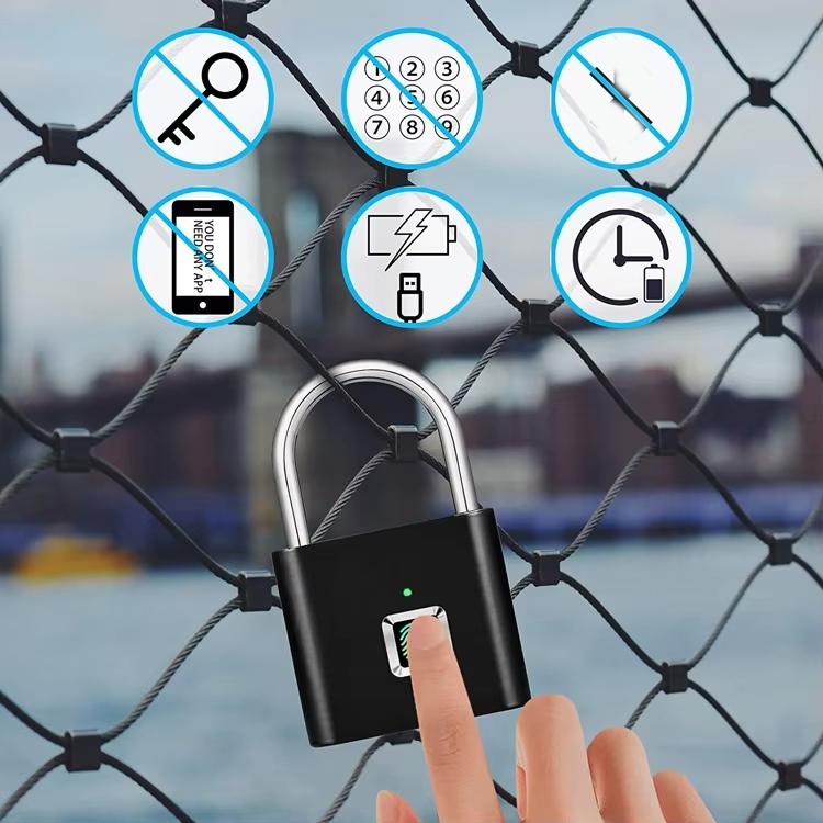 Smart Fingerprint Rechargeable Padlock Waterproof Morse Code Emergency Unlocking(Matte Silver) by bashfashion