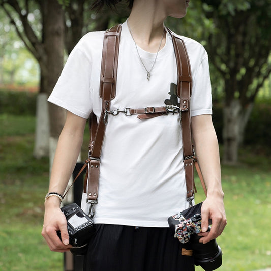 Cwatcun H90 Dual Camera Leather Strap Adjustable Multi-functional Convenient Camera Shoulder Strap, Color: 2.0 Brown by Cwatcun