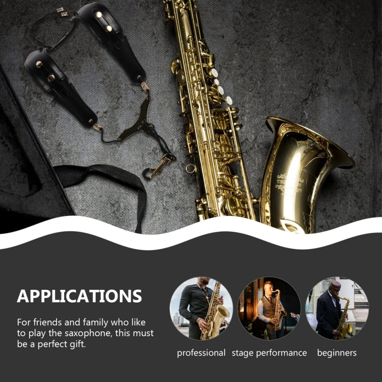 Saxophone Double-Shoulder Strap Leather Adjustable Lanyard For Tenor Alto Sax Accessories(Black) by bashfashion