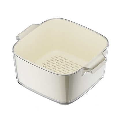 Kitchen Double Layer Drainage Basket Vegetable And Fruit Storage Rack, Style: Milky White Medium by bashfashion