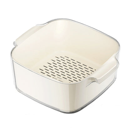 Kitchen Double Layer Drainage Basket Vegetable And Fruit Storage Rack, Style: Milky White Large by bashfashion