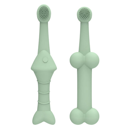 2pcs / Set Cats And Dogs Silicone Toothbrush Pet Oral Cleaning Care Tool(Green) by bashfashion