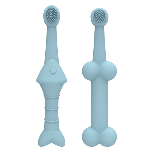 2pcs / Set Cats And Dogs Silicone Toothbrush Pet Oral Cleaning Care Tool(Blue) by bashfashion