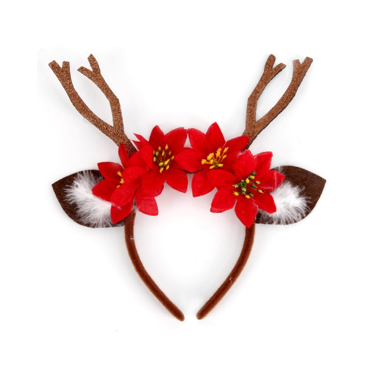 3D Cartoon Christmas Headband Christmas Party Decorations, Color: Brown Antlers Flower by bashfashion
