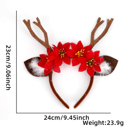 3D Cartoon Christmas Headband Christmas Party Decorations, Color: Brown Antlers Flower by bashfashion