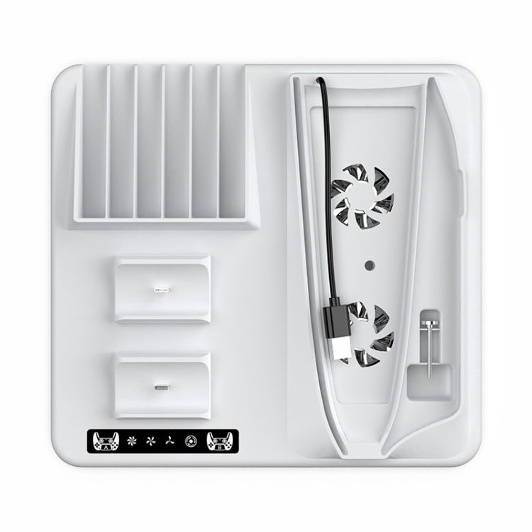 For PS5 Slim iplay Multifunctional Cooling Stand with Dual Controller Charging Station Headset Holder and 6 Game Card Storage by iplay