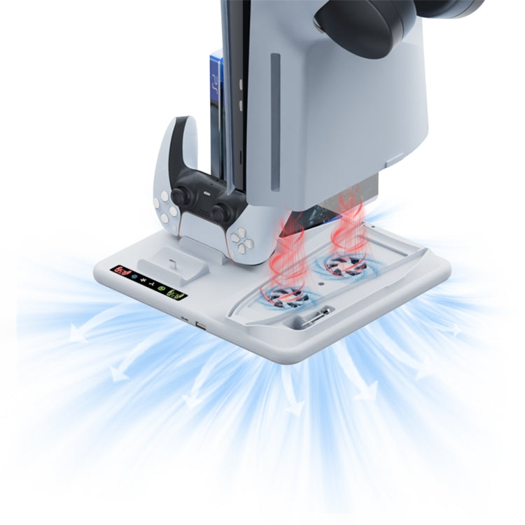 For PS5 Slim iplay Multifunctional Cooling Stand with Dual Controller Charging Station Headset Holder and 6 Game Card Storage by iplay