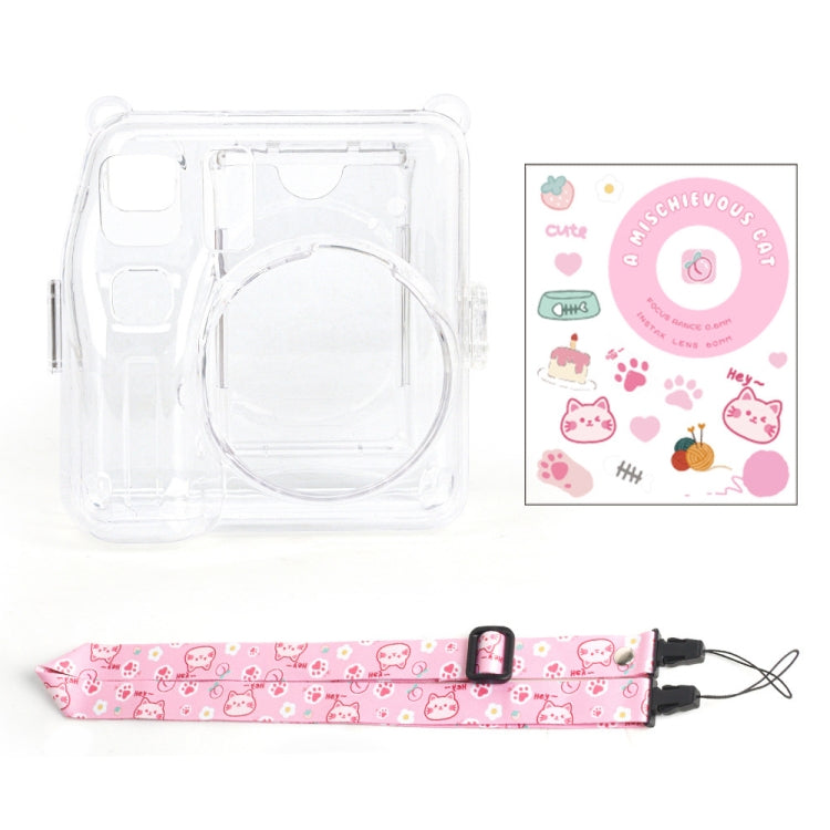 For Fujifilm instax mini SE Photo Bag Crystal Case Shoulder Strap Rope Sticker Set(Pink Cat) by bashfashion