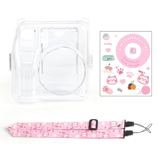 For Fujifilm instax mini SE Photo Bag Crystal Case Shoulder Strap Rope Sticker Set(Pink Cat) by bashfashion