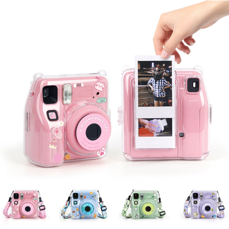 For Fujifilm instax mini SE Photo Bag Crystal Case Shoulder Strap Rope Sticker Set(Pink Cat) by bashfashion