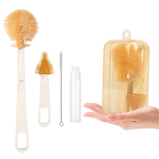 Silicone Portable Baby Bottle Brush Set Travel Cleaning Brush(White) by bashfashion