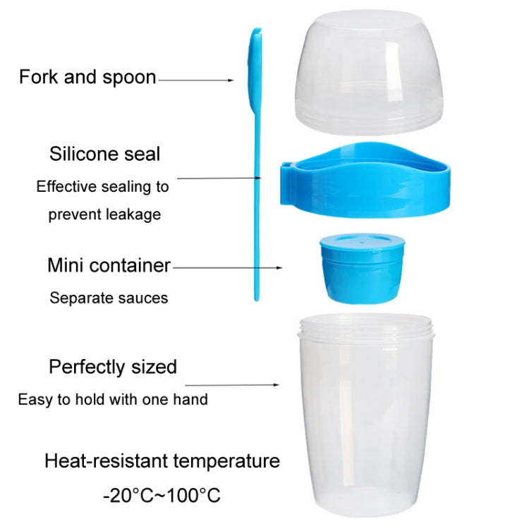 870ml Portable Salad Cup With Lid And Fork Breakfast Cup Sealed Leak-Proof Food Cup(Blue) by bashfashion