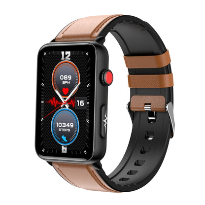 Smart Watch Ring ECG Temperature Heart Rate Blood Pressure Health Bluetooth Talking Watch, Color: Brown Leather by bashfashion