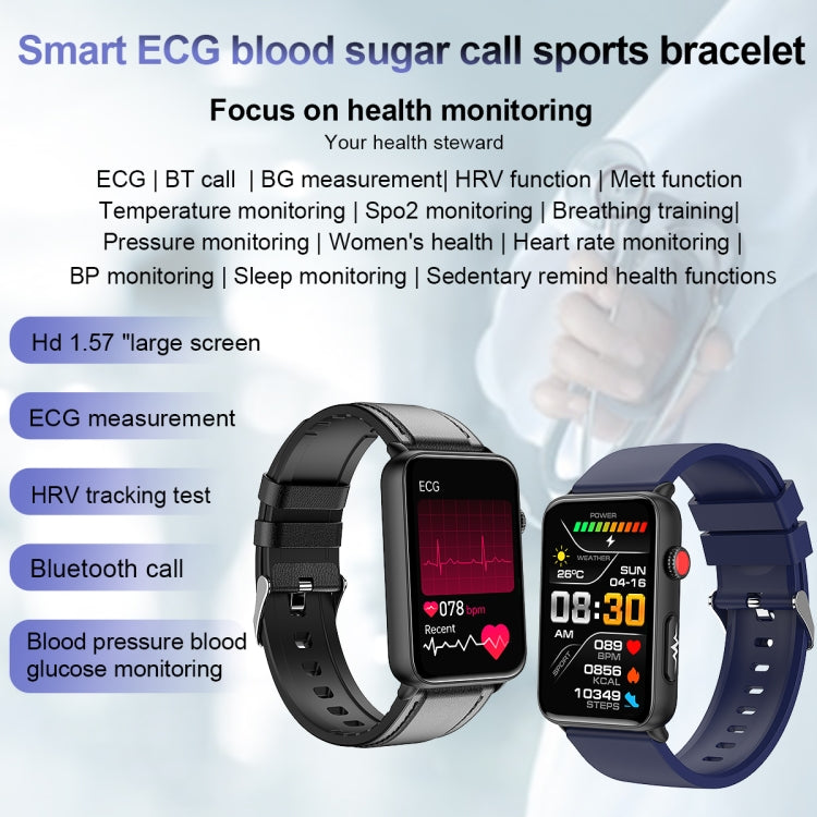 Smart Watch Ring ECG Temperature Heart Rate Blood Pressure Health Bluetooth Talking Watch, Color: Brown Leather by bashfashion
