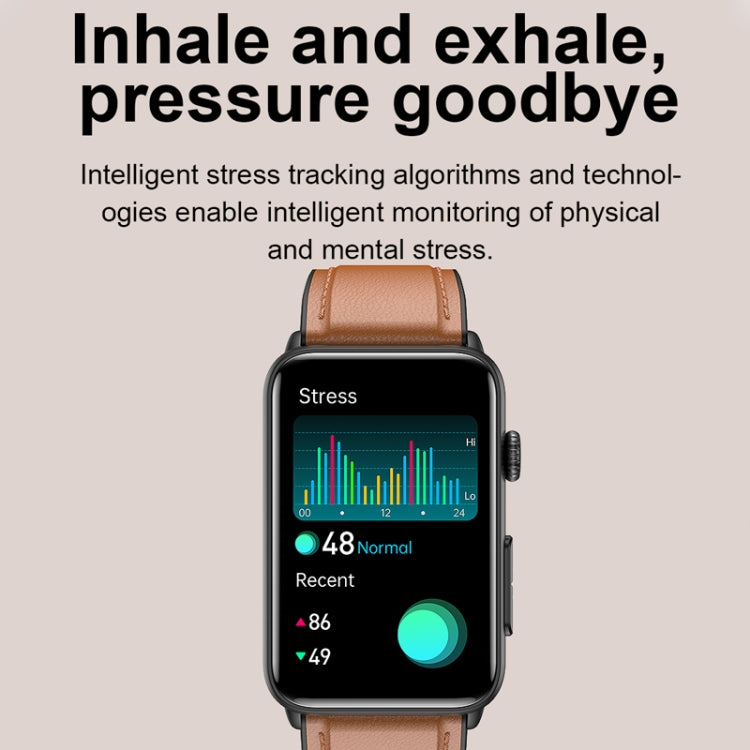 Smart Watch Ring ECG Temperature Heart Rate Blood Pressure Health Bluetooth Talking Watch, Color: Brown Leather by bashfashion
